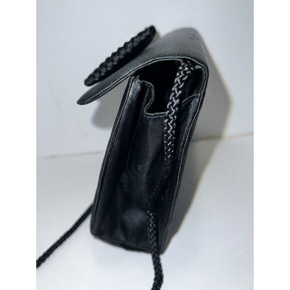VTG. BLACK SATIN RHINESTONES Evening Bag Clutch Shoulder Bag - Picture 4 of 10